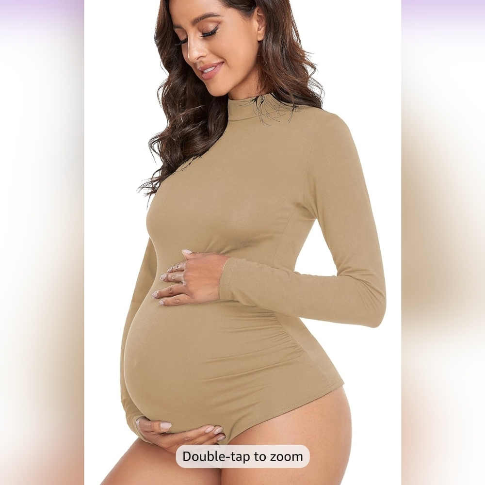 Womens Maternity Bodysuit for Photoshoot Long Sleeve Tshirt Classic